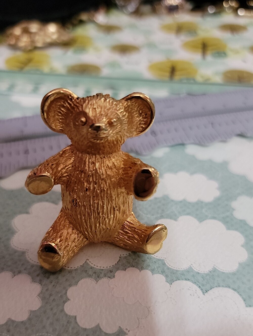 Vintage Gold Tone Teddy Bear Brooch
